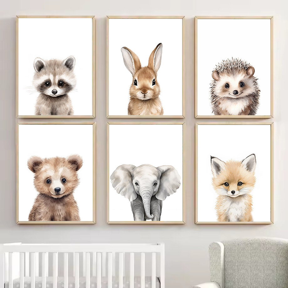 Baby Nursery Posters - لوحة قماشية مرسومة بالألوان المائية تصور