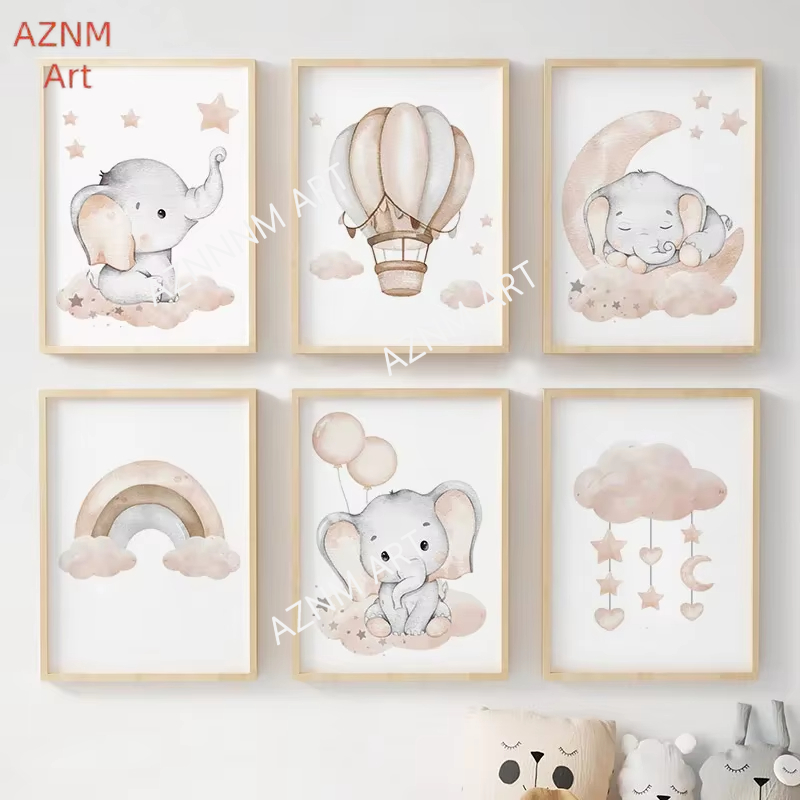 Baby Nursery Kids - ملصقات جدارية للأطفال بتصميم الفيل والبالونات