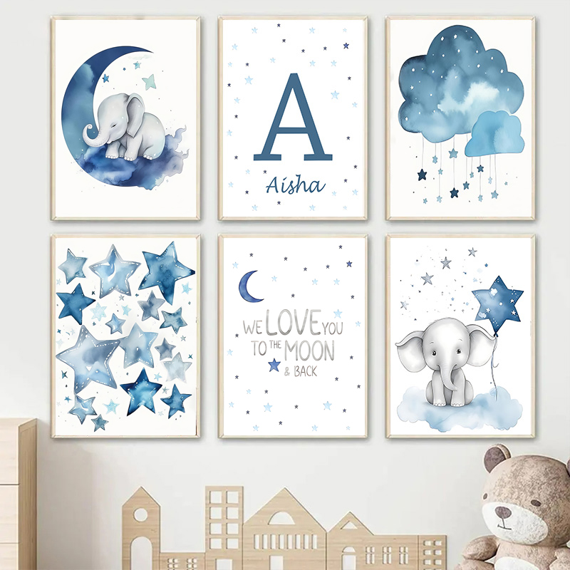 Baby Name Wall Art - ملصق فن جداري مخصص مع قمر