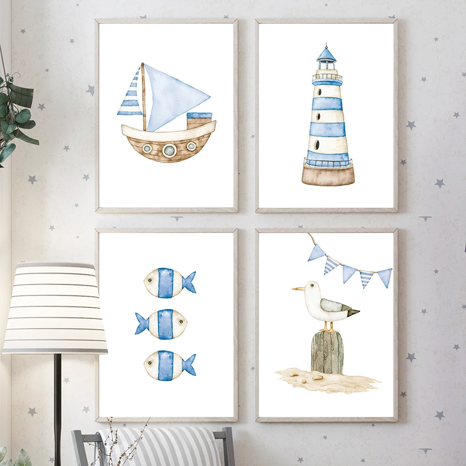 Baby Nursery Home - لوحات وملصقات قماشية بتصميم قوارب شراعية