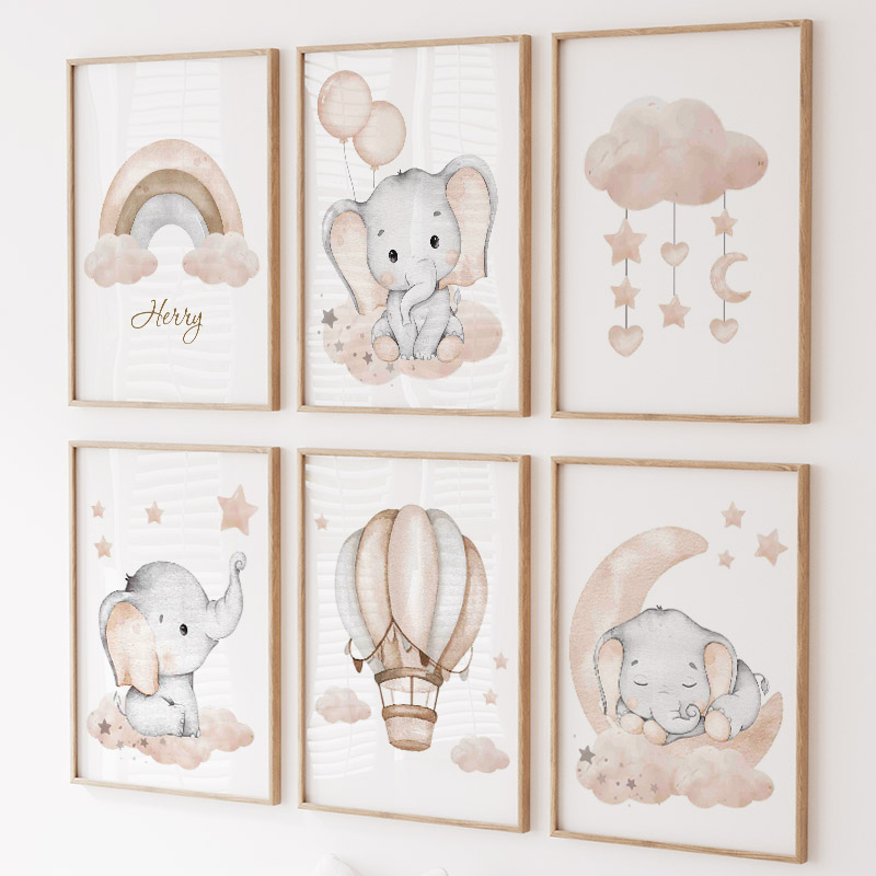 Baby Nursery Elephant - لوحة فنية جدارية لطيفة على شكل