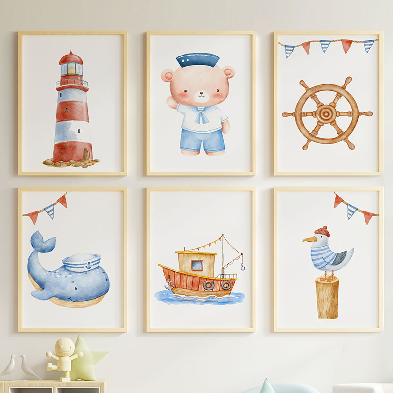 Baby Nursery Posters - ملصقات وطباعات قماشية بتصميمات بحرية (دب،