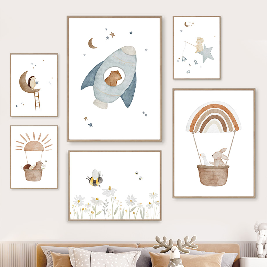 Baby Nursery Posters - حيوانات كرتونية حضانة جدارية فنية جدارية
