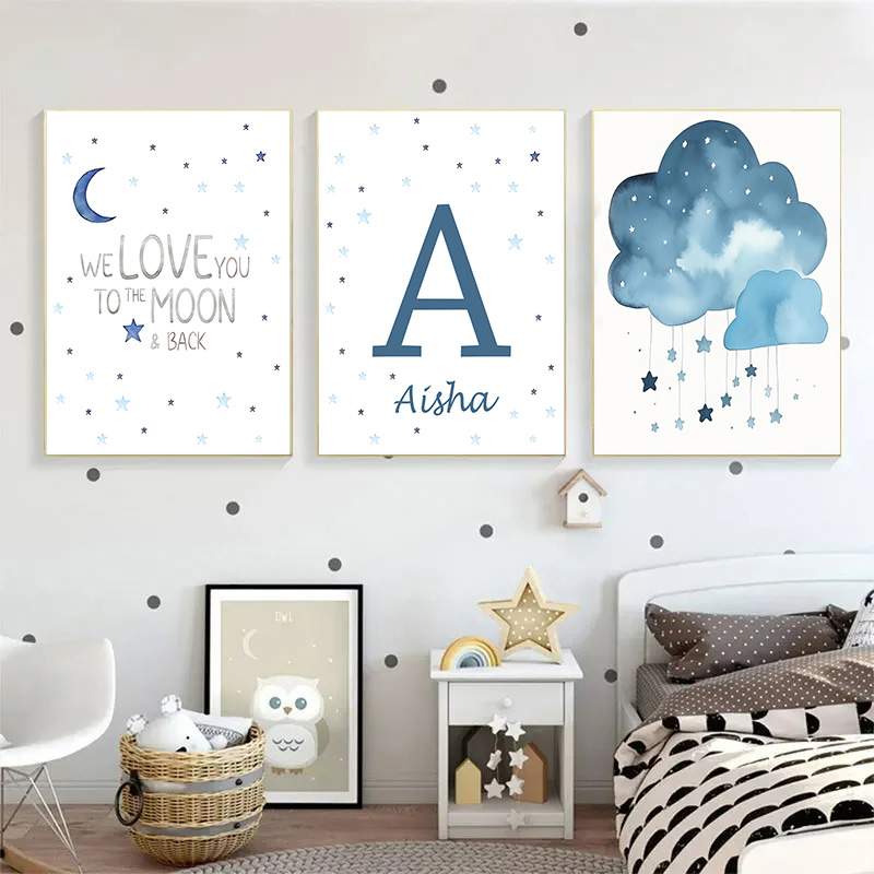 ملصق فن جداري مخصص مع قمر ونجم - مراجعة Baby Name Wall Art وسعره