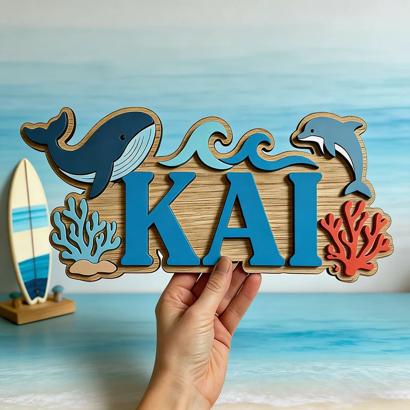 لافتة خشبية مخصصة بتصميم الحيت - مراجعة Baby Name Wall Art وسعره