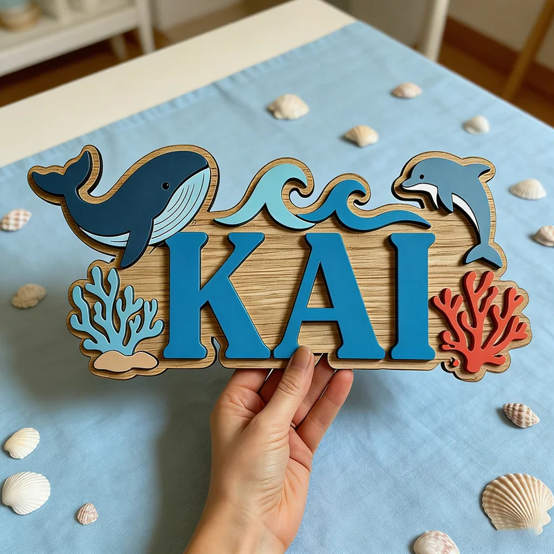 لافتة خشبية مخصصة بتصميم الحيت - مراجعة Baby Name Wall Art وسعره