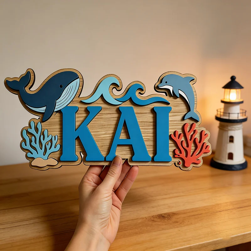 لافتة خشبية مخصصة بتصميم الحيت - مراجعة Baby Name Wall Art وسعره