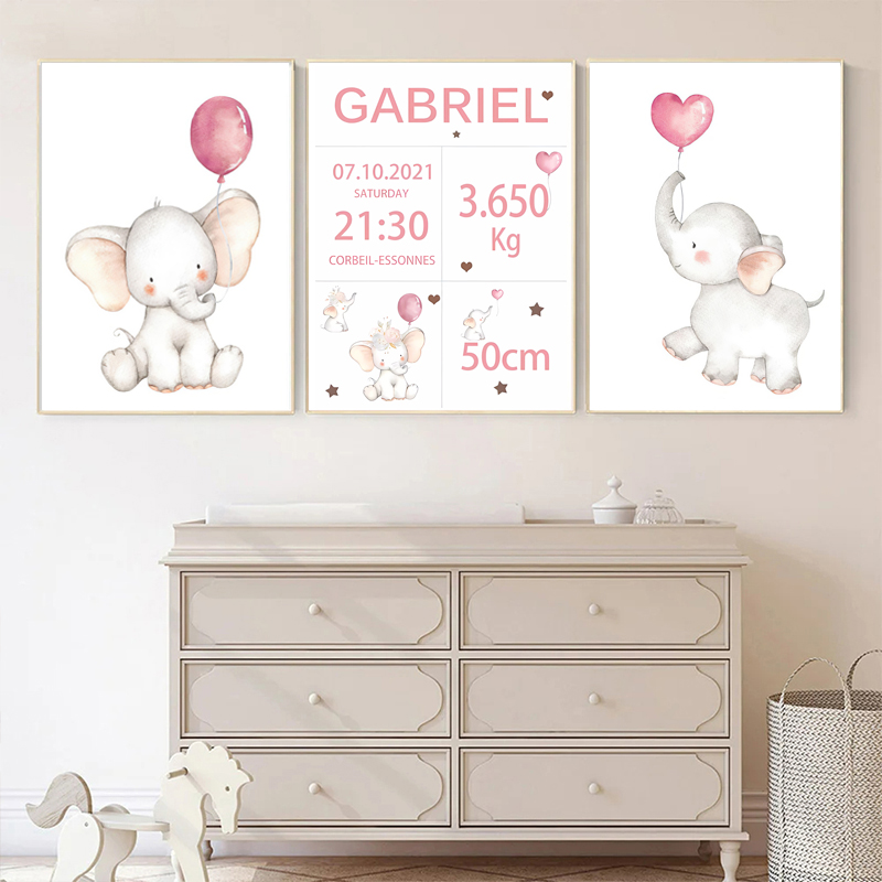 الوردي الطفل مخصص اسم تاريخ ال - مراجعة Baby Nursery Elephant وسعره