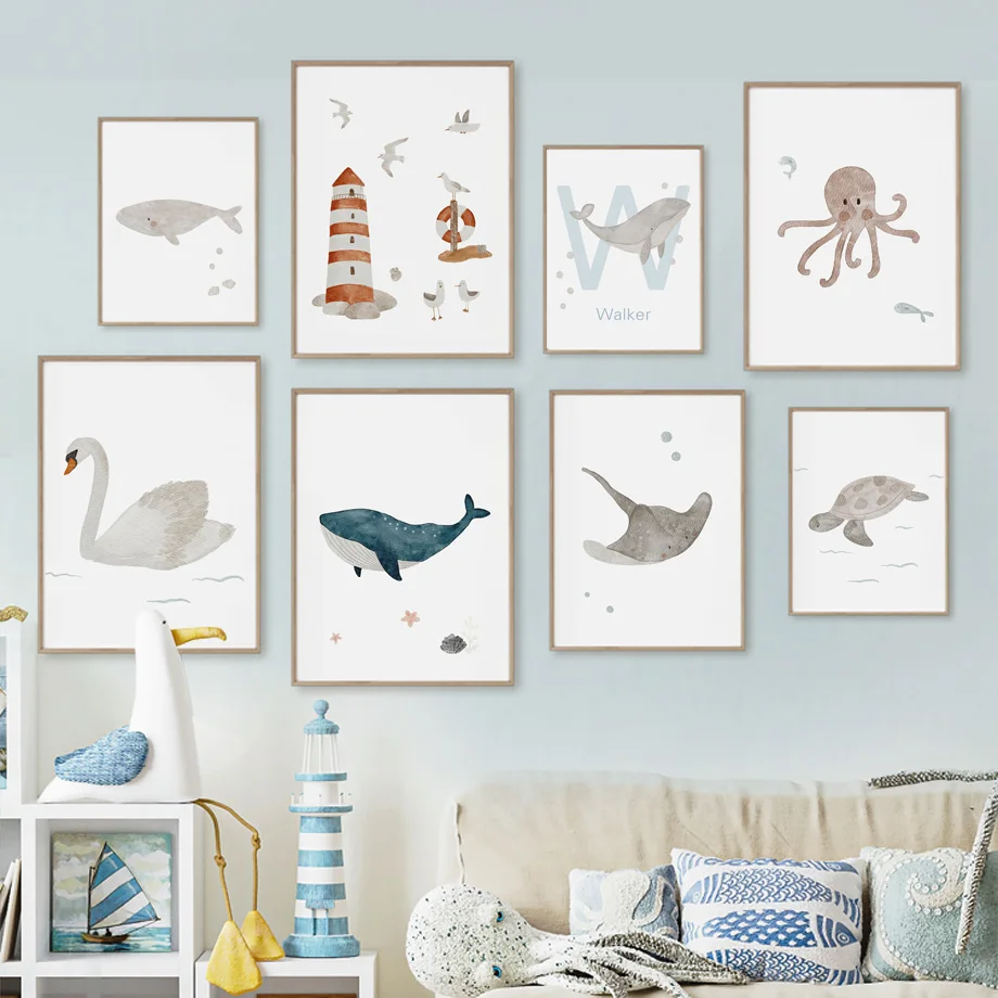 اسم مخصص الحوت الأخطبوط السلاح - مراجعة Baby Name Wall Art وسعره
