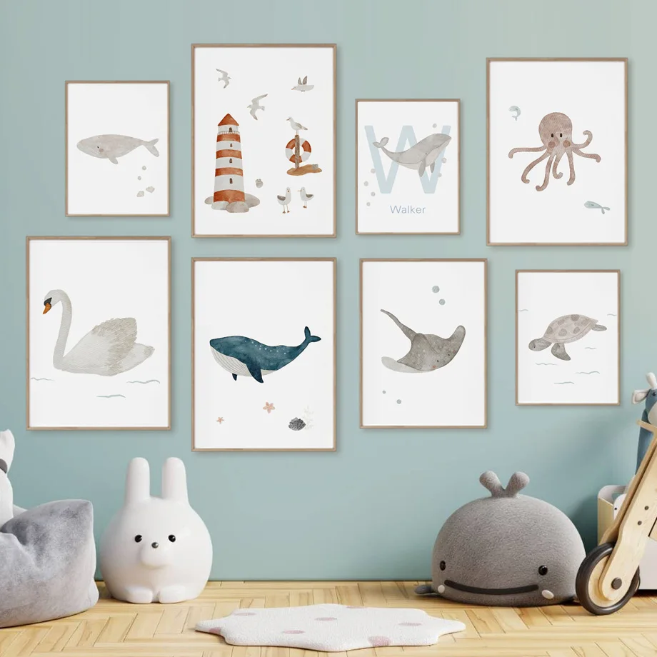 اسم مخصص الحوت الأخطبوط السلاح - مراجعة Baby Name Wall Art وسعره
