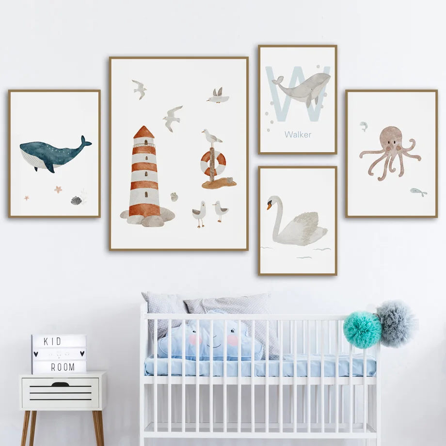 اسم مخصص الحوت الأخطبوط السلاح - مراجعة Baby Name Wall Art وسعره